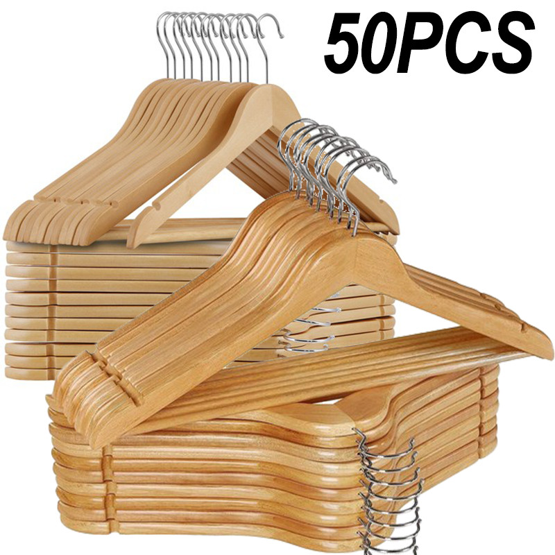 50 Pack Clothes Hangers Premium Natural Finish Suit Pant Dress Coat Hangers Wood
