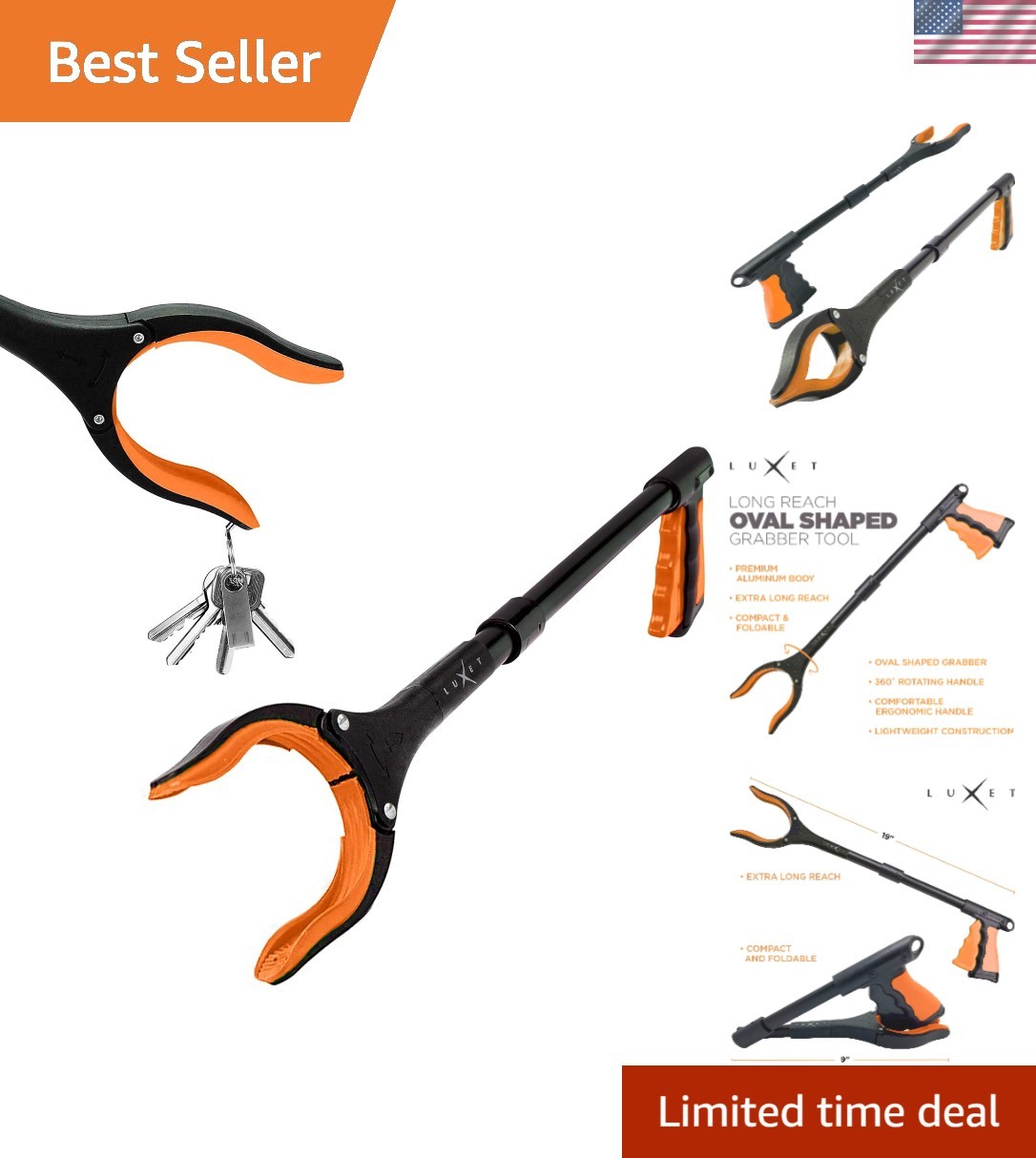 Grabber Reacher Tool 19 Inch Long, Foldable Pick Up Stick - Strong Grip Magne...