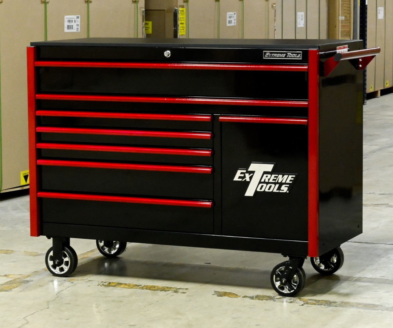 Extreme Tools 55" Roller Cabinet / Toolbox in Black with Red Trim