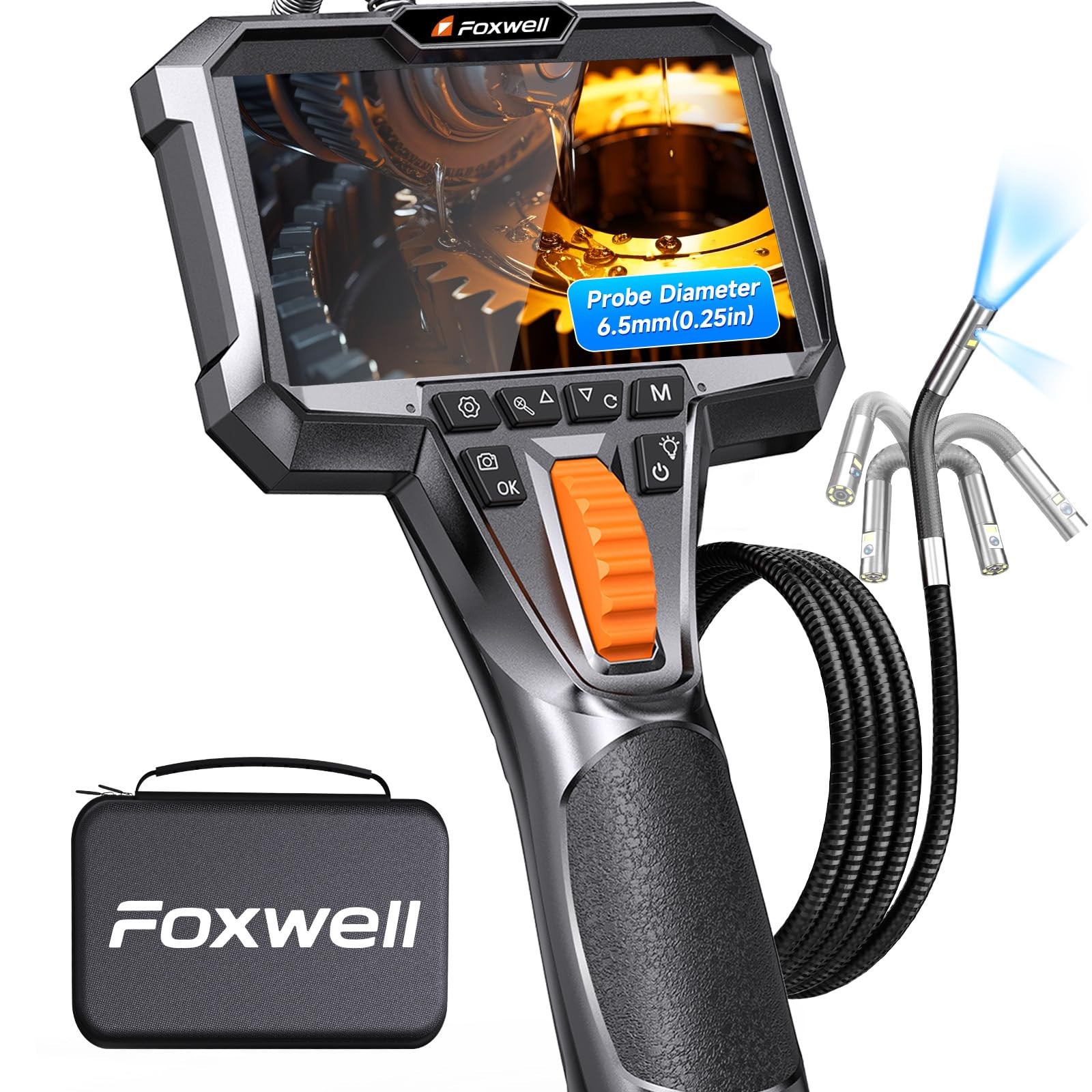 Dual Lens Articulating Borescope, 0.25in Slim 220° Two-Way Endoscope Camera w...