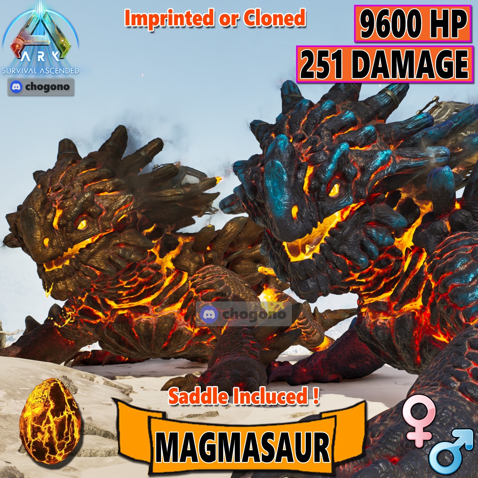 ARK Survival Ascended PC/PS5/XBOX PVE Magmasaur 6900HP - 251% Damage Imprinted