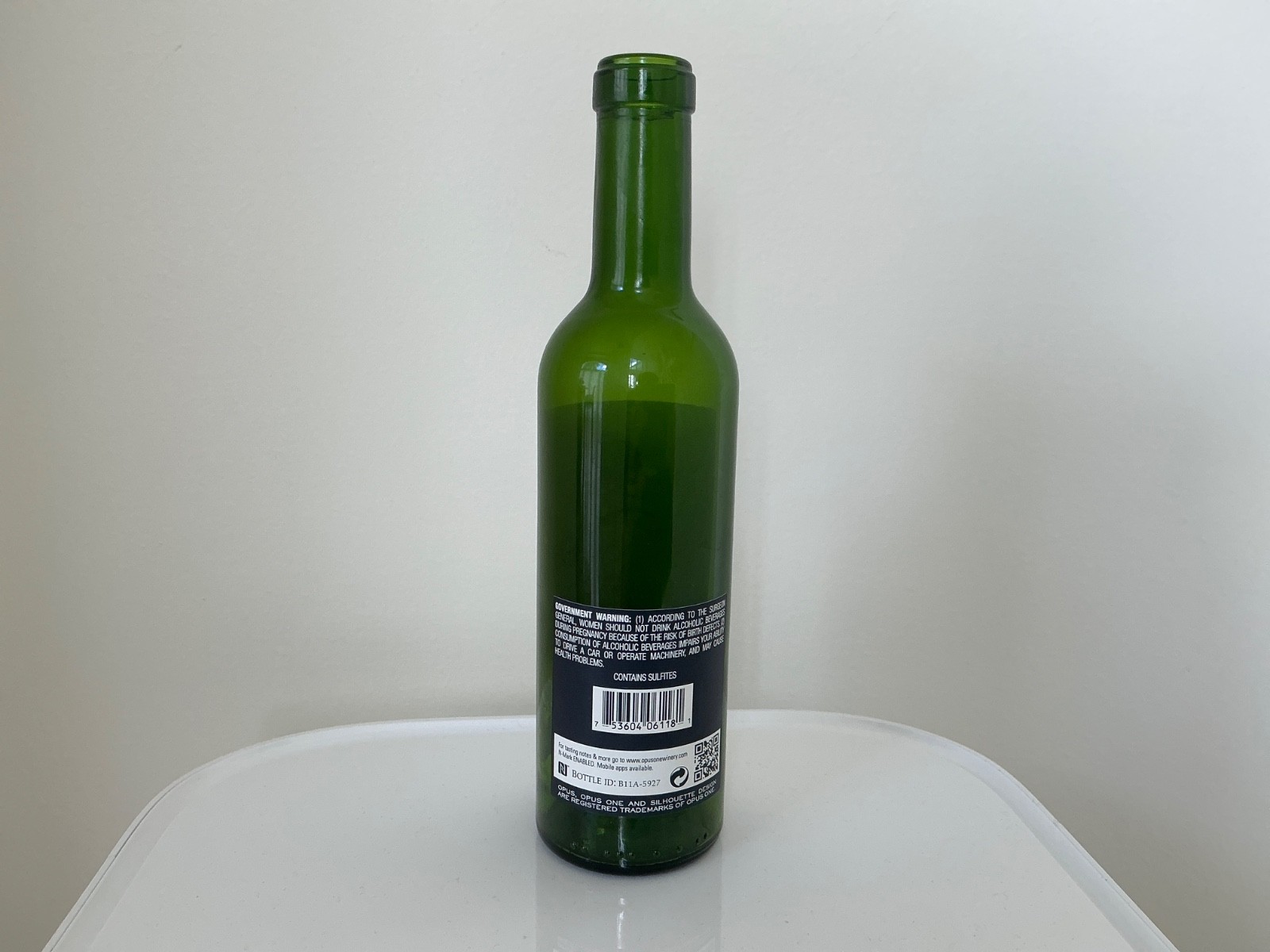 Empty Opus One 2018 Napa Valley Red Wine Bottle NO CORK