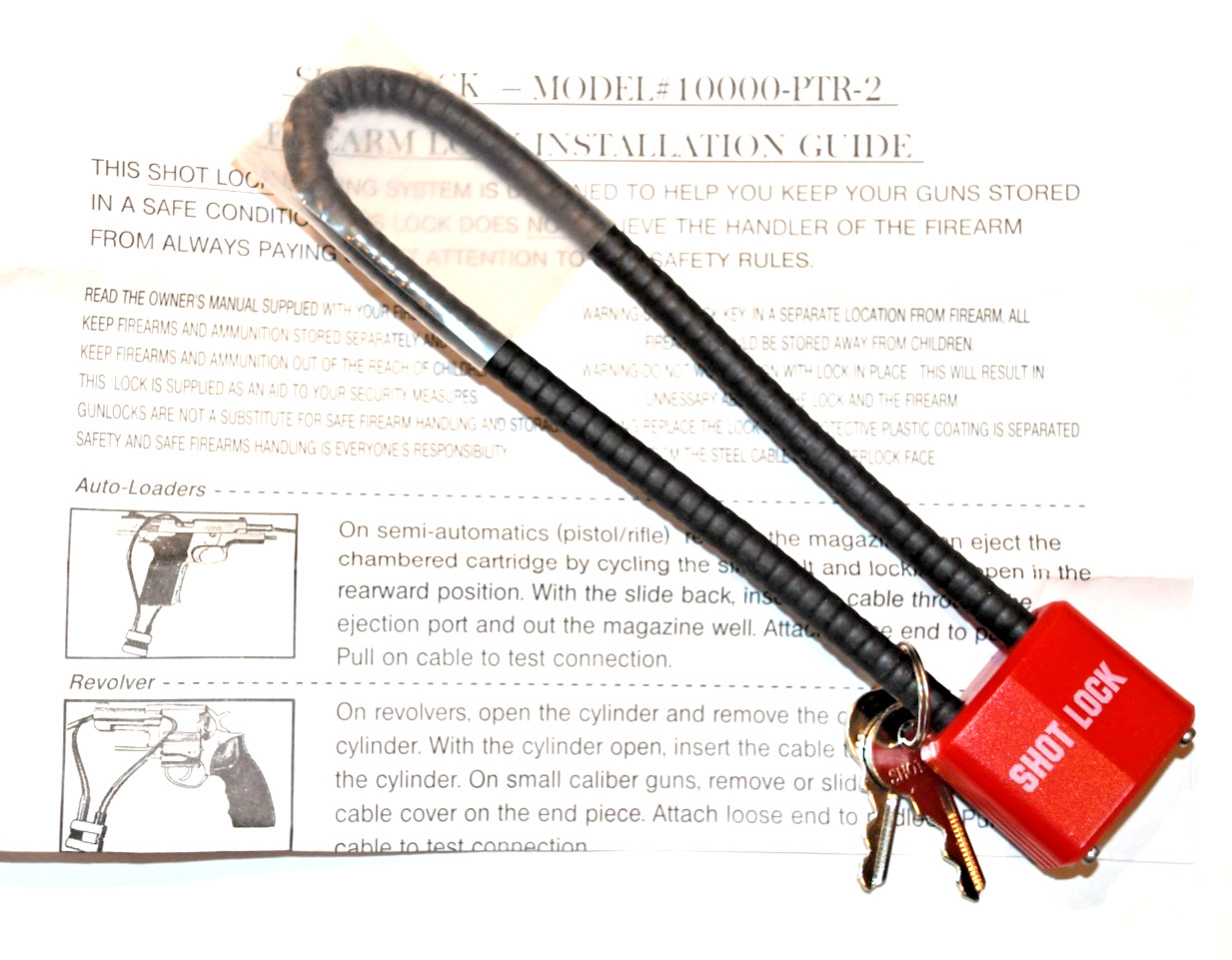 SHOT LOCK FIREARM LOCK MODEL #10000-PTR-4, NEW,  2 KEYS AND INSTRUCTIONS
