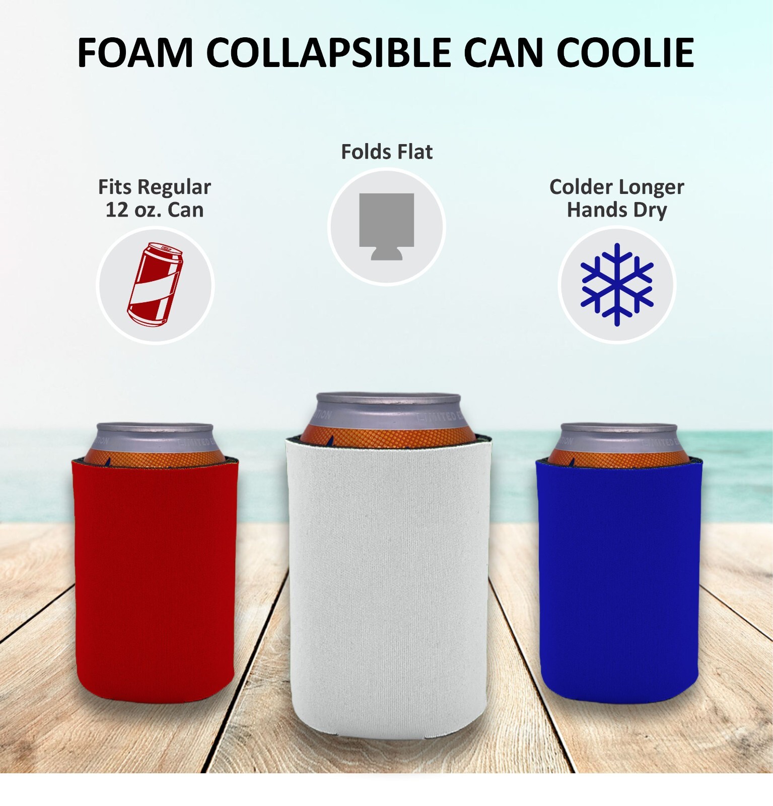 Blank Foam Collapsible Regular Can Coolie; Choose Color and Quantity