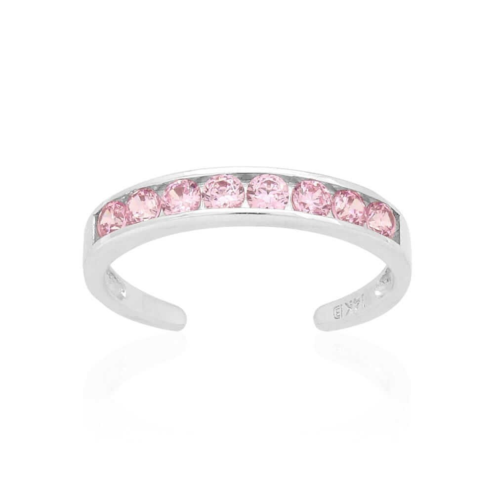 Solid 14K Yellow Gold White Round-Cut Pink Topaz Fancy Toe Ring