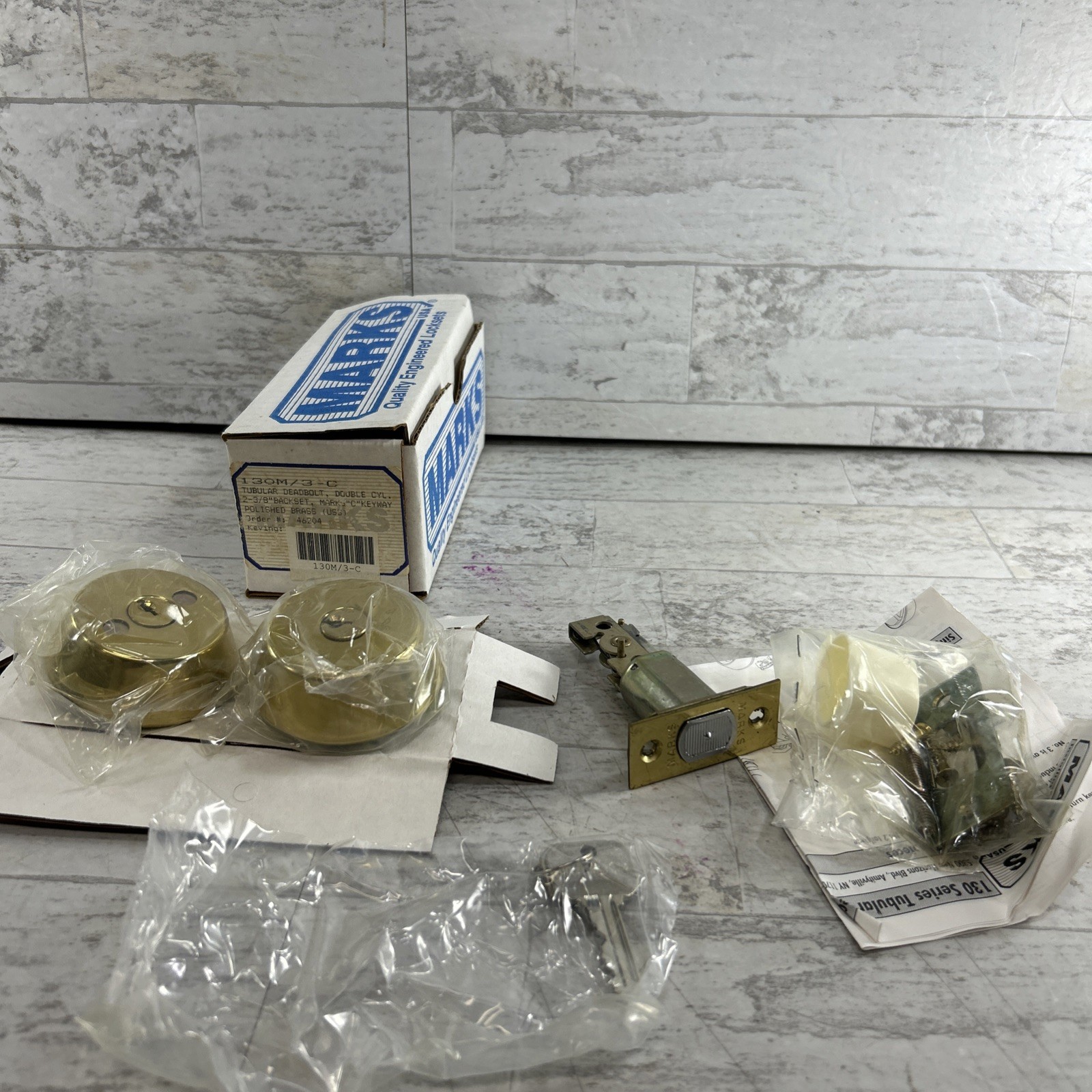 LOCKSMITH, NEW Marks GRADE 1 Double Cyl Deadbolt 130M/3-C Bright Brass 2 3/8"BS