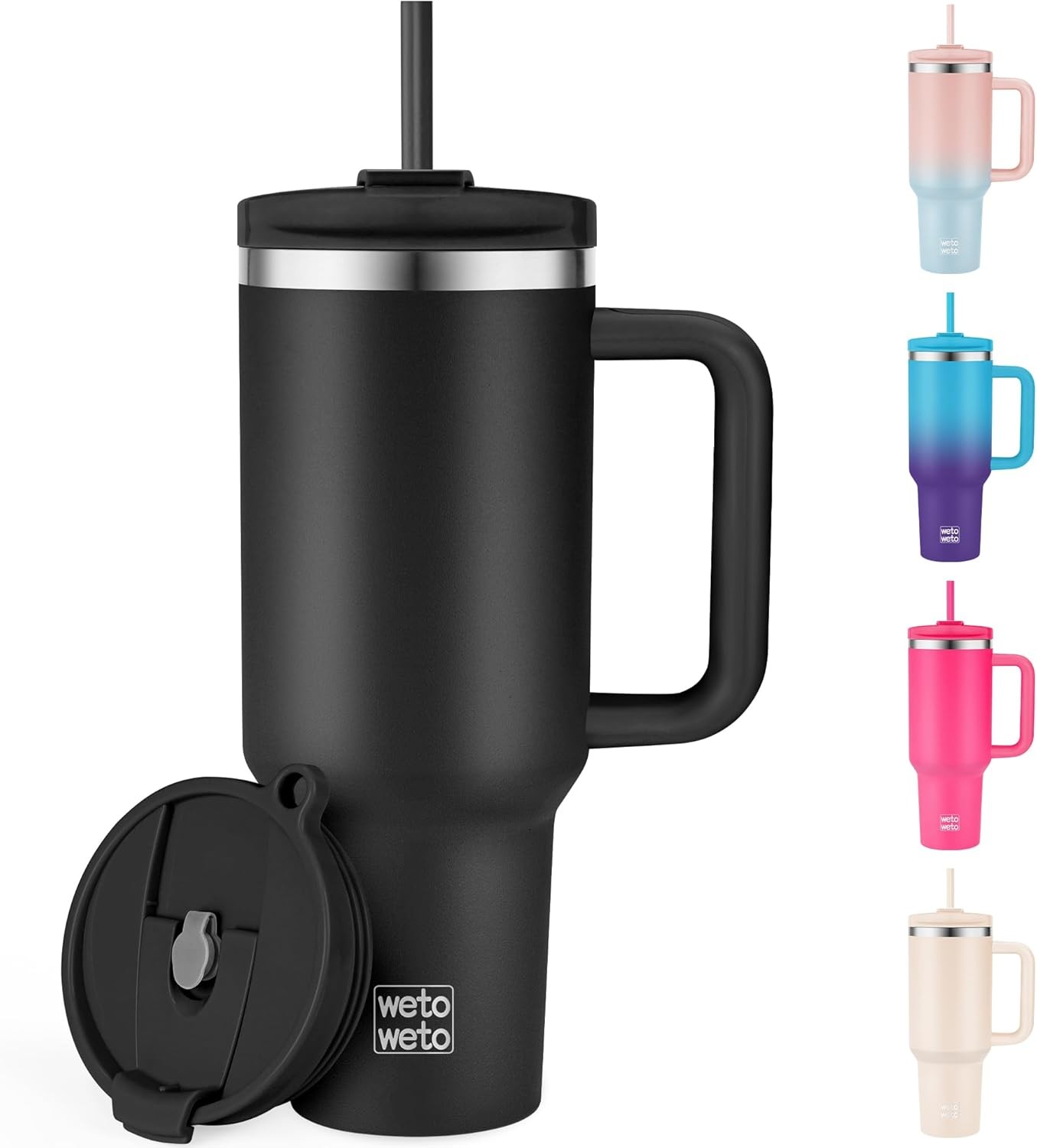 WETOWETO 40oz Insulated Tumbler with Handle Leakproof Stainless Steel Travel Mug