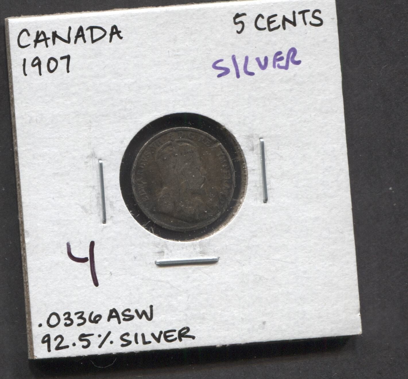 1907- Canada- 5 Cents- Silver