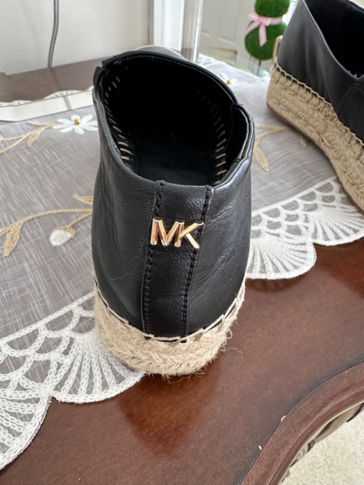MICHAEL KORS KENDRICK ESPADRILLES BLACK LEATHER WOMEN'S 8M
