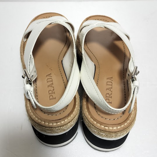 Prada Wedge Sandals White Beige Women's Size EU36.5/US6.5