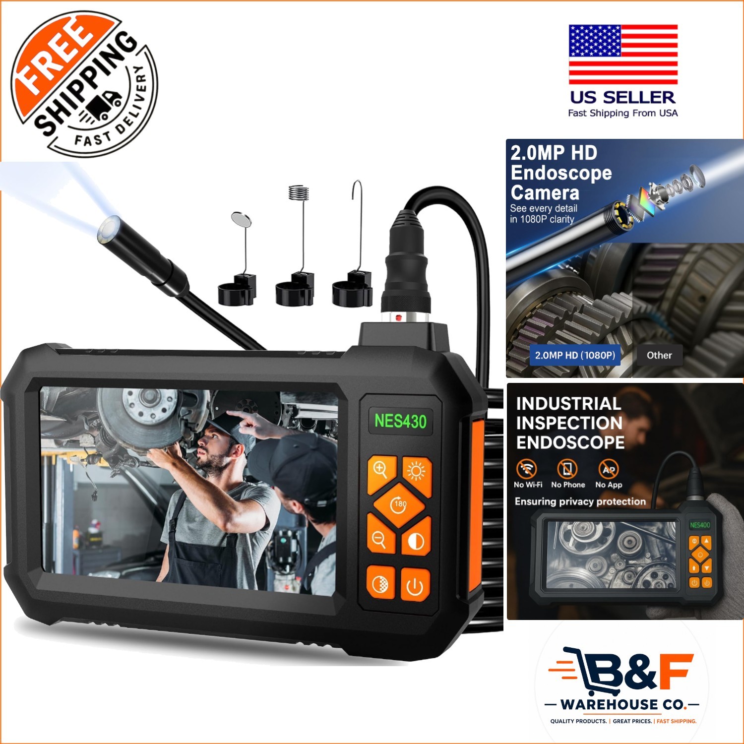 49.2ft 1080P HD Waterproof Endoscope Camera with Light - Perfect for Inspections