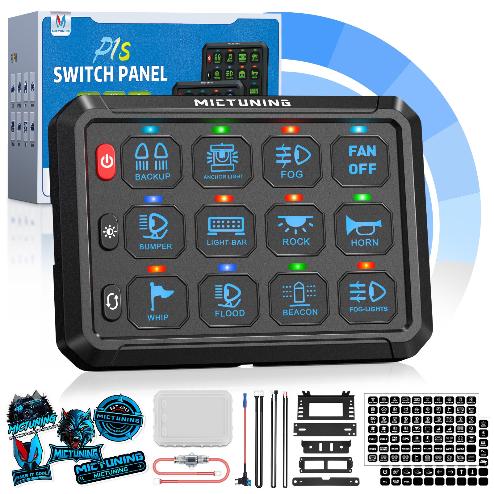 12Gang Switch Panel Circuit Control Relay Box Toggle Strobe Multifunction Switch