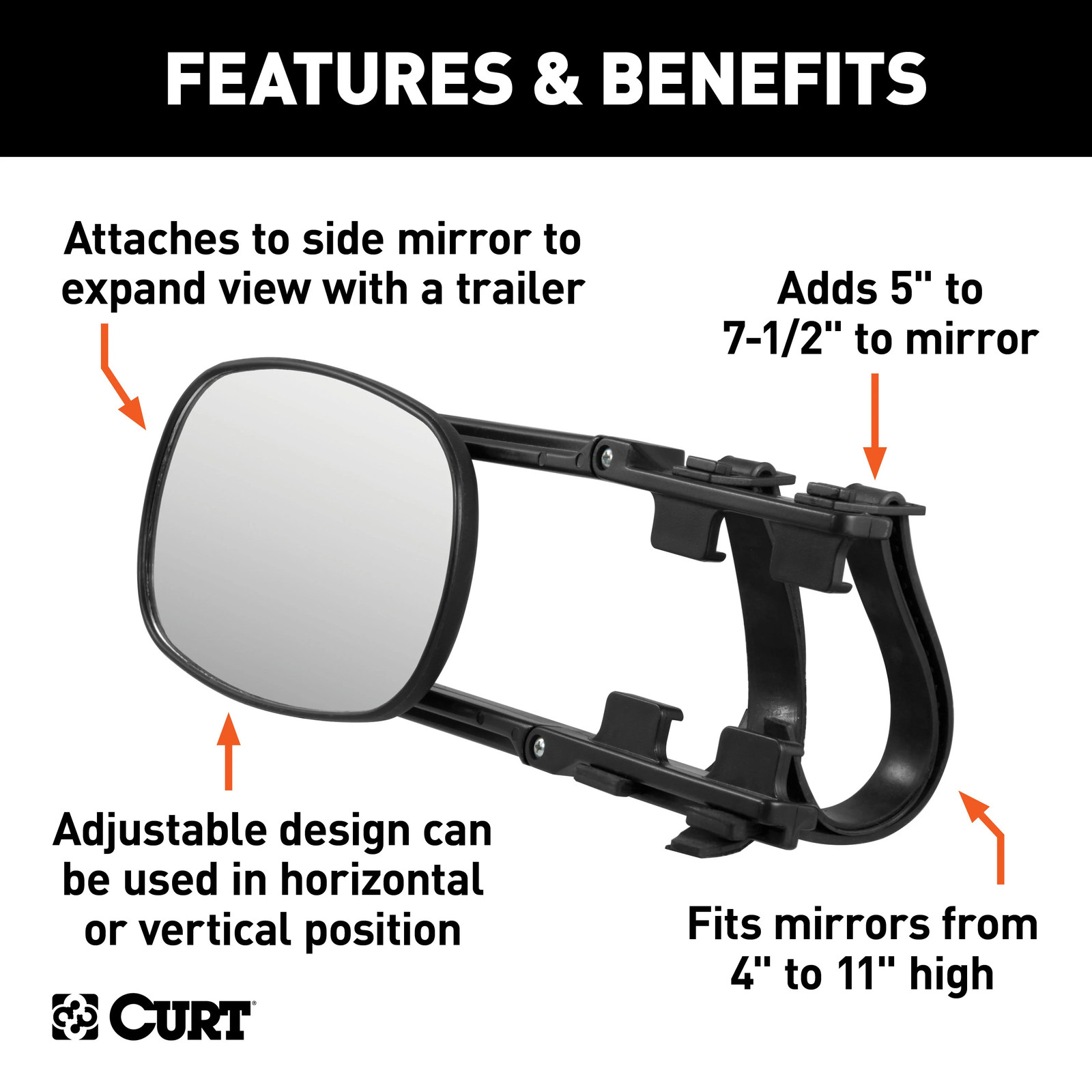 CURT Extended View Tow Mirror Side Mirror Attachment 20002