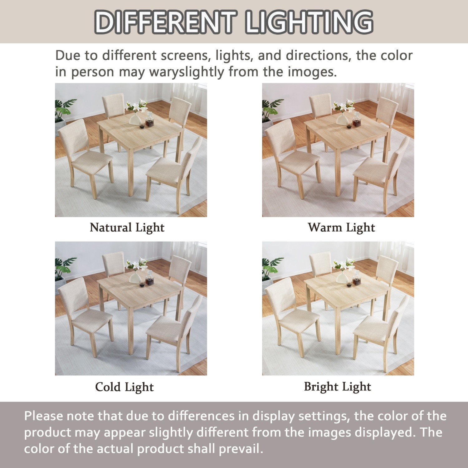 5 Piece Dining Table Set Wood Dining Table with 4 Upholstered Chair for Kitchen