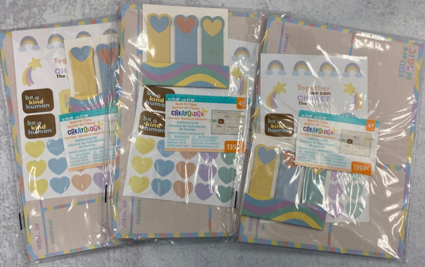 Lot of 3 Back to school Kids Stationery weekly planner pad stickers BE KIND