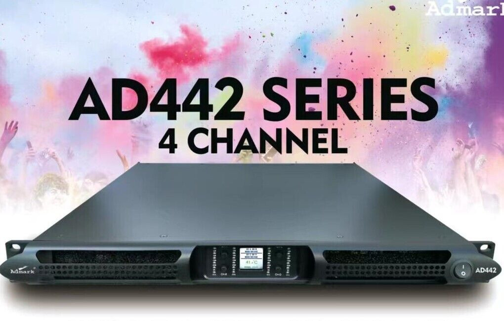 Admark AD442 Pro Power Amplifier One Space Rack-Mountable 4200W x 4 @ 8-Ohm AMP.