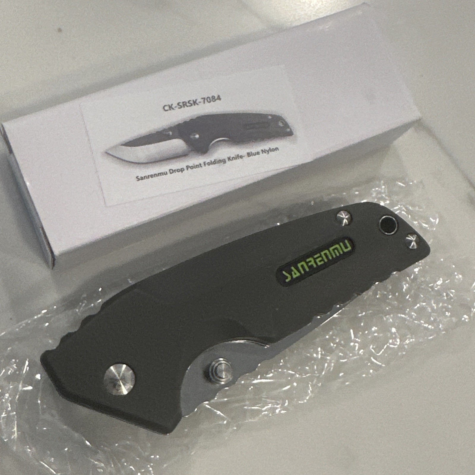 Sanrenmu Drop Point Folding Pocket Knife Blue Nylon CK-SRSK-7084 - New