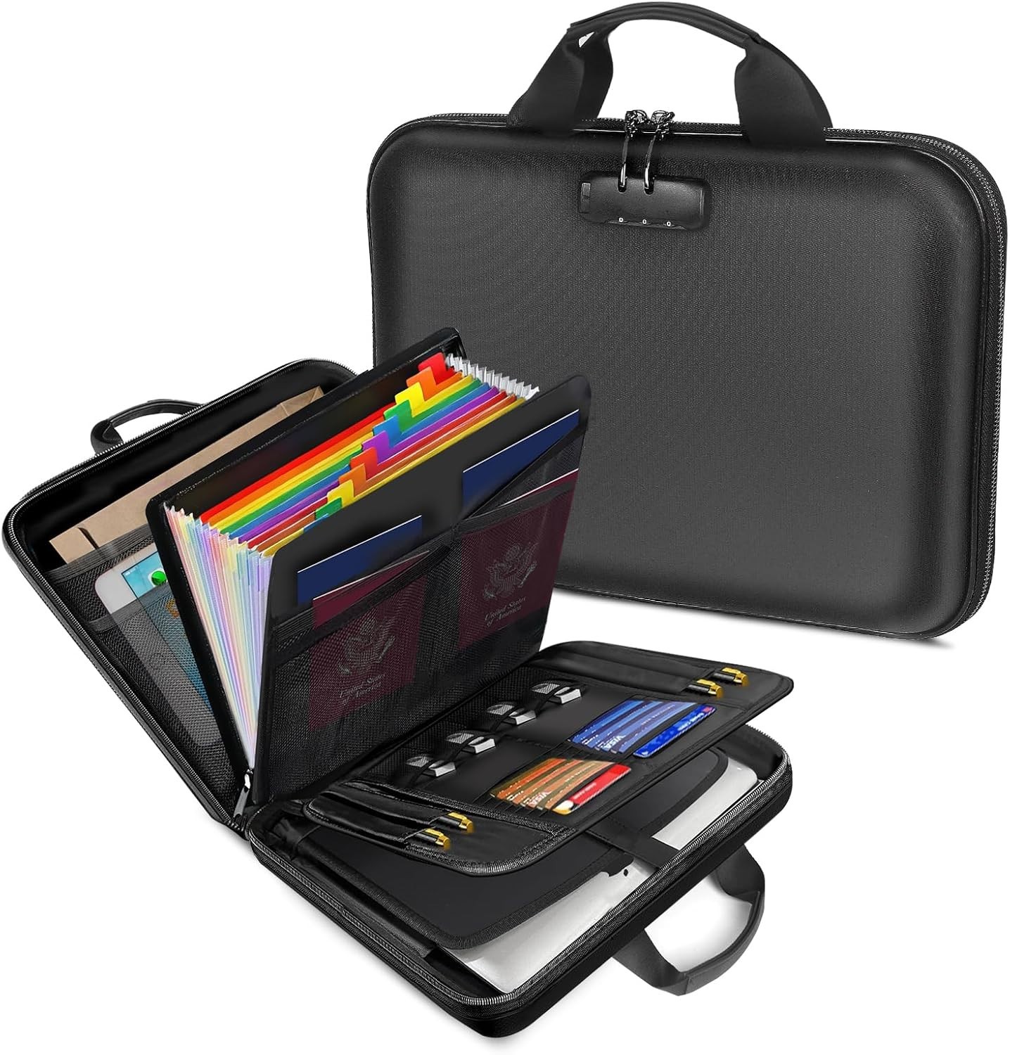 Secure Hard-Shell Fireproof Document Box with Combination Lock - 42 Compartments