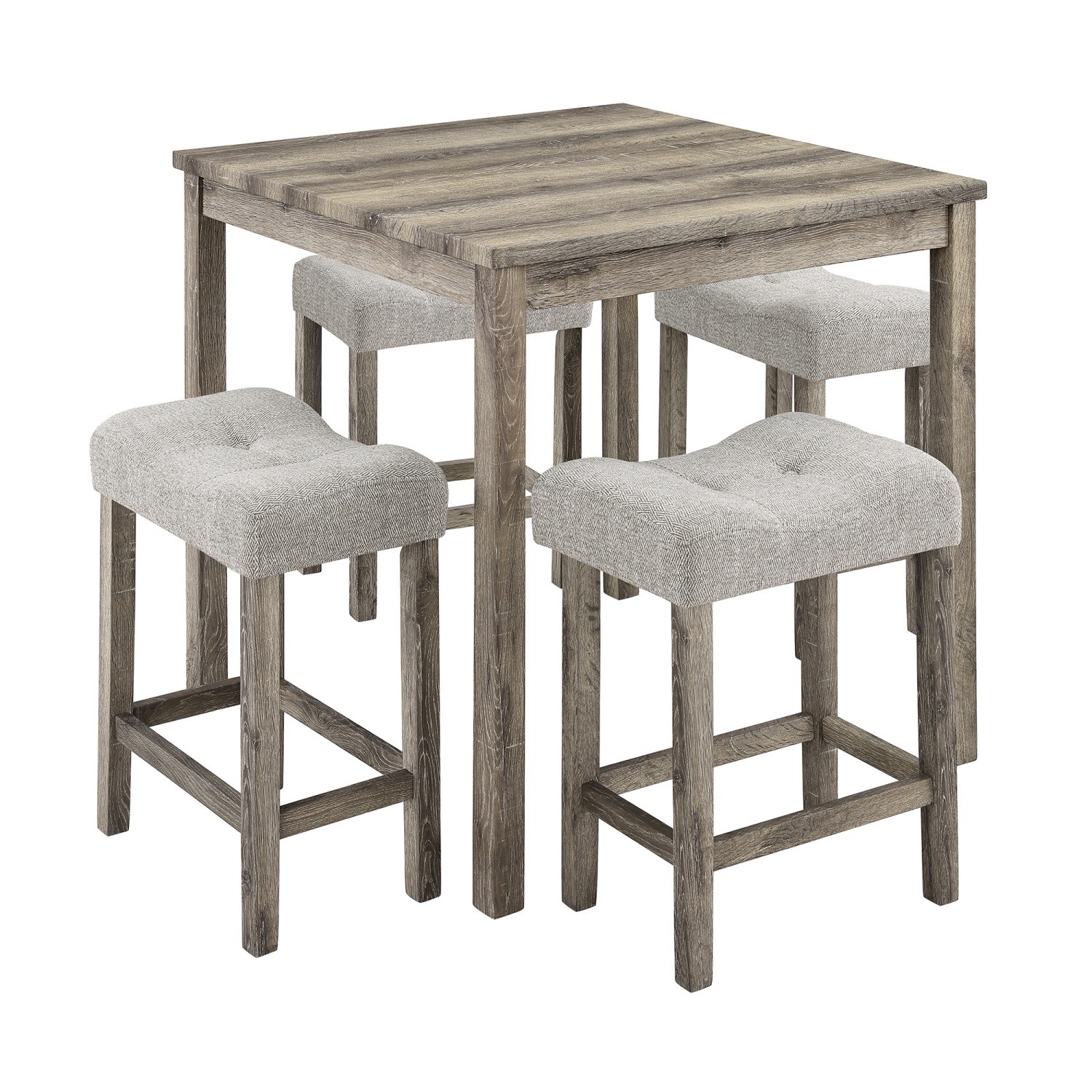 5 Piece Dining Table Set Square Wooden Table with 4 Upholstered Saddle Stools