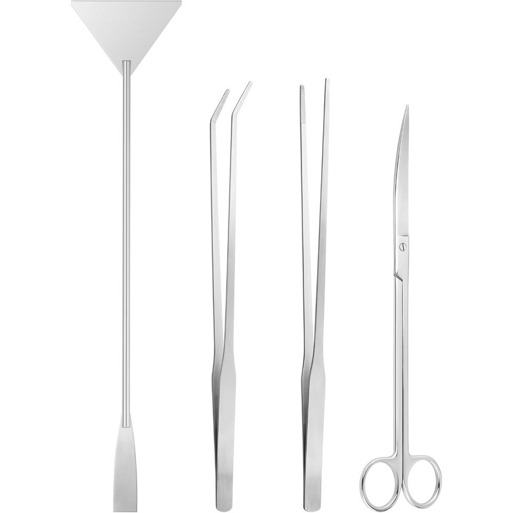 4PCS Aquascape Tools Kit Long Tweezers Scissors Algae Scraper for Aquarium Fish