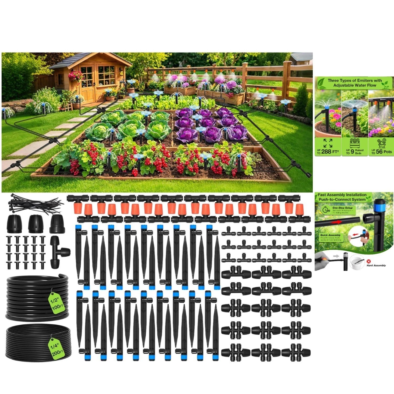 Leak-Resistant 300FT Drip Irrigation Kit with Adjustable Emitters for Gardens