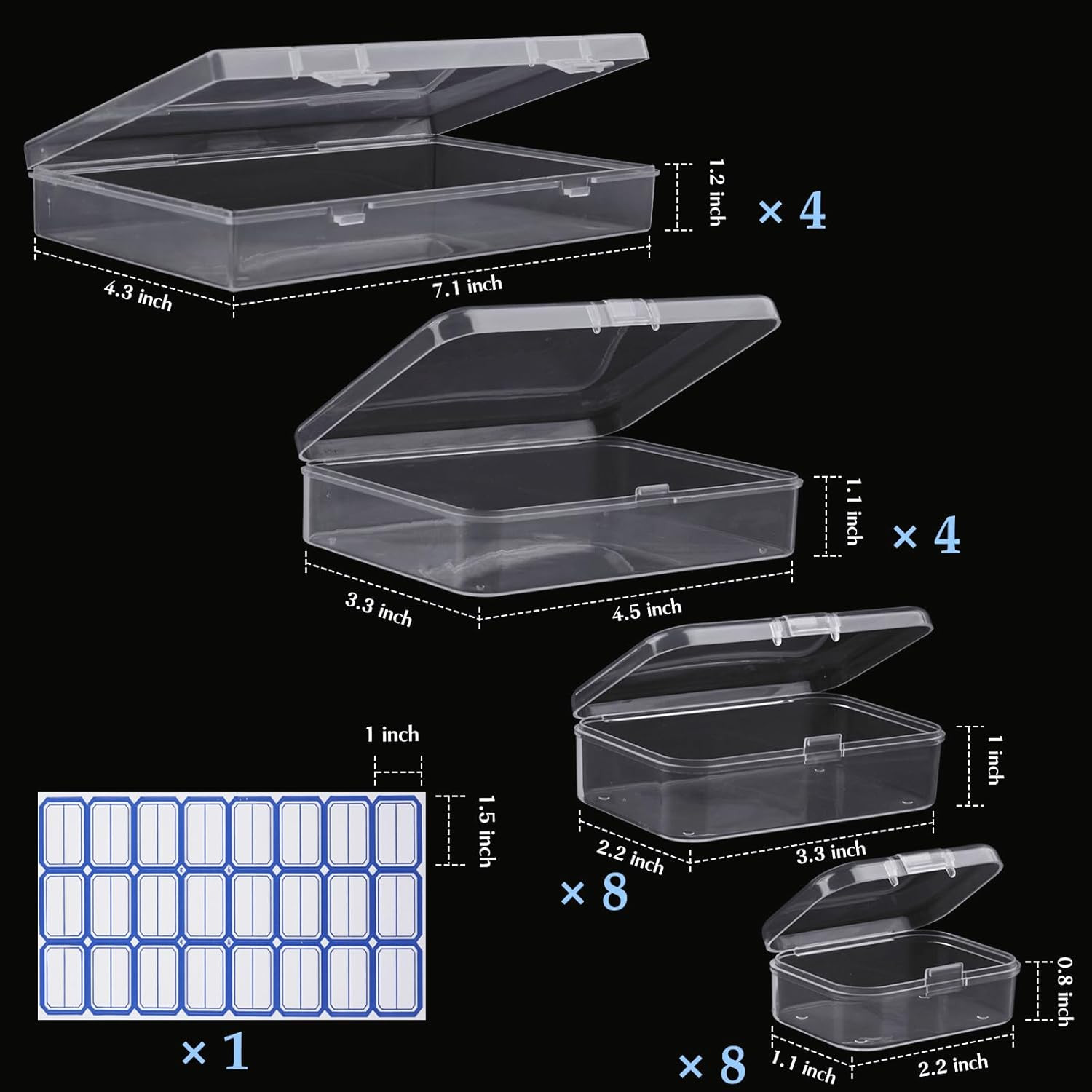 24 Pack Mixed Sizes Rectangular Mini Plastic Containers Clear Plastic Storage...