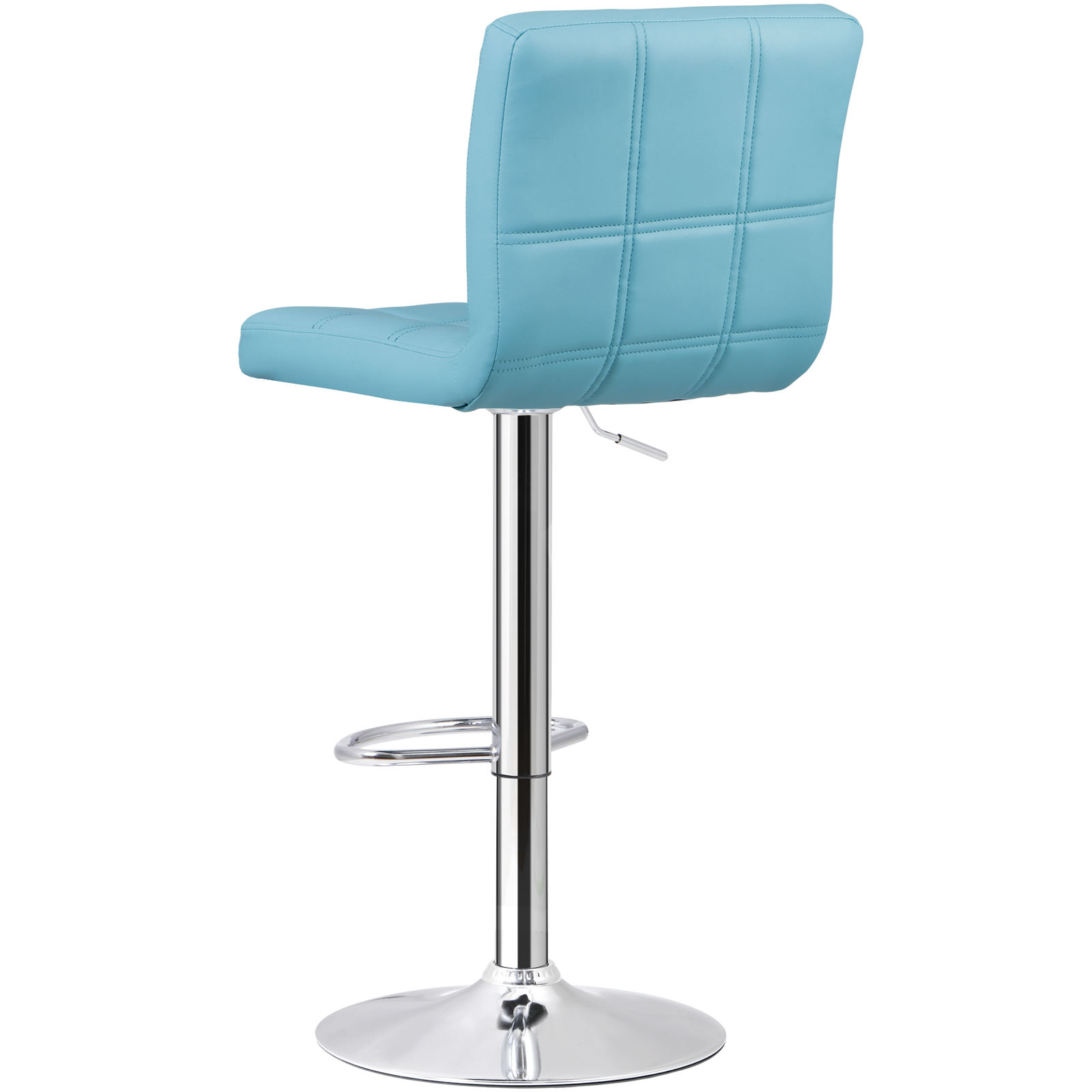 2PCS Bar Stools Blue PU Leather Height Adjustable Swivel Barstools Armless