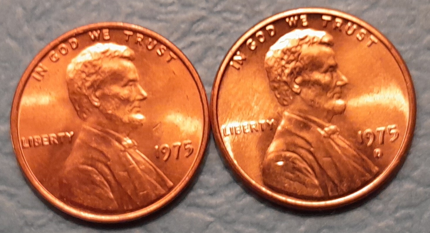 1975 P&D Brilliant Uncirculated Lincoln Cents(2 coins) Ships Free. BU condition.
