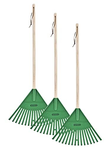 Superio Kids Garden Rake with Hardwood Handle Green Head to Sweep Leaves -3 Pack