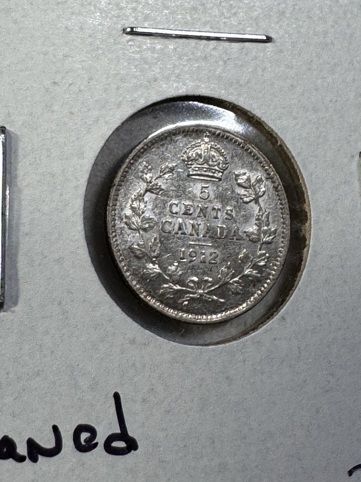 1912 Canada 5 Cents Silver Coin Cleaned