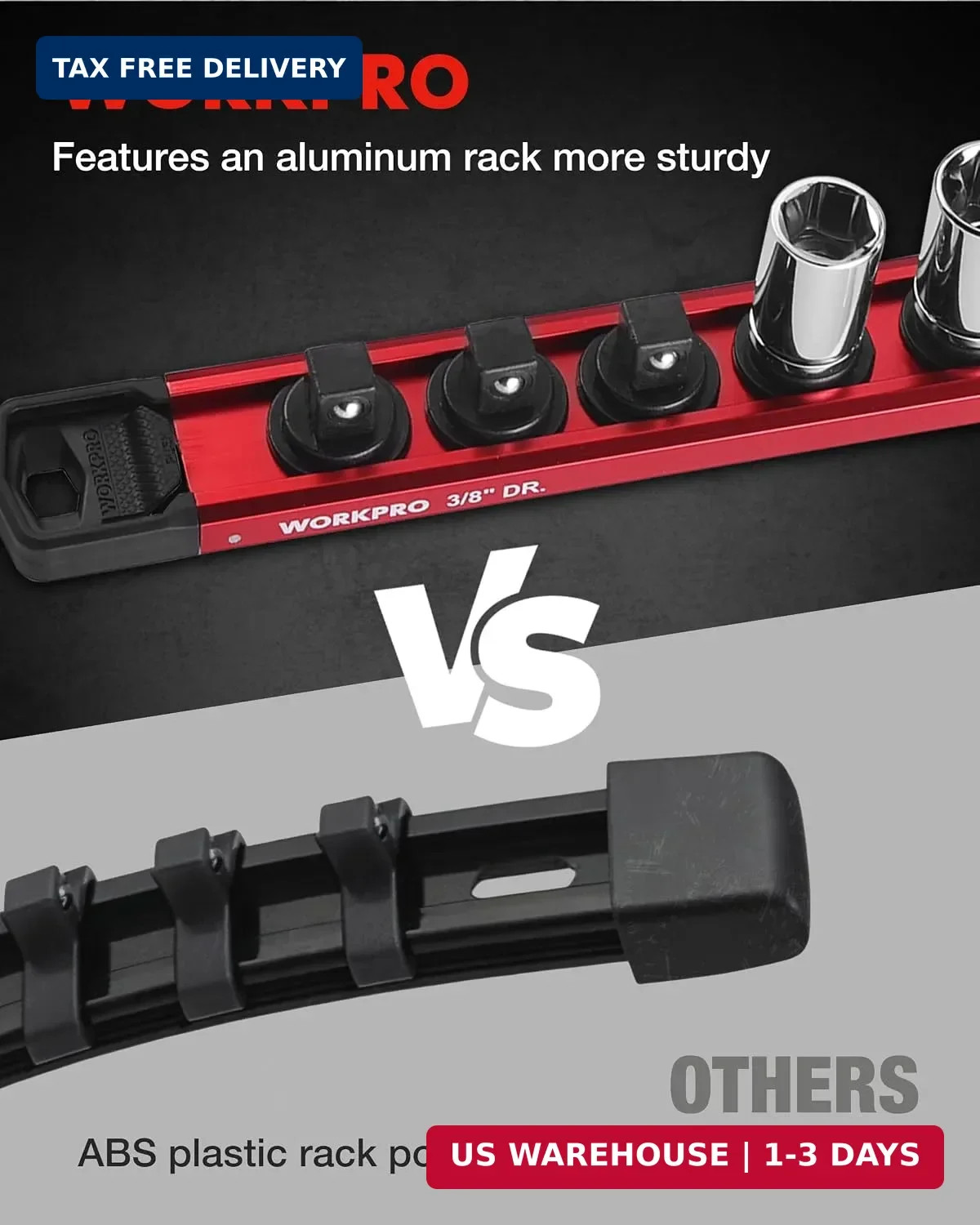 WORKPRO Magnetic Socket Organizer, 3/8" Adjustable Push-Button Socket Rail | 1 P