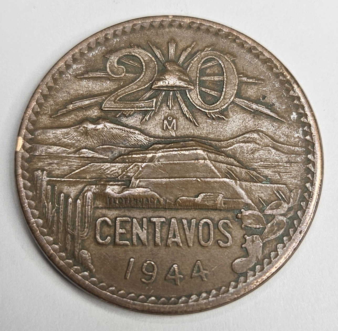 1944 Mexico 20 Centavos - Circulated Mexican Bronze World Coin - L11