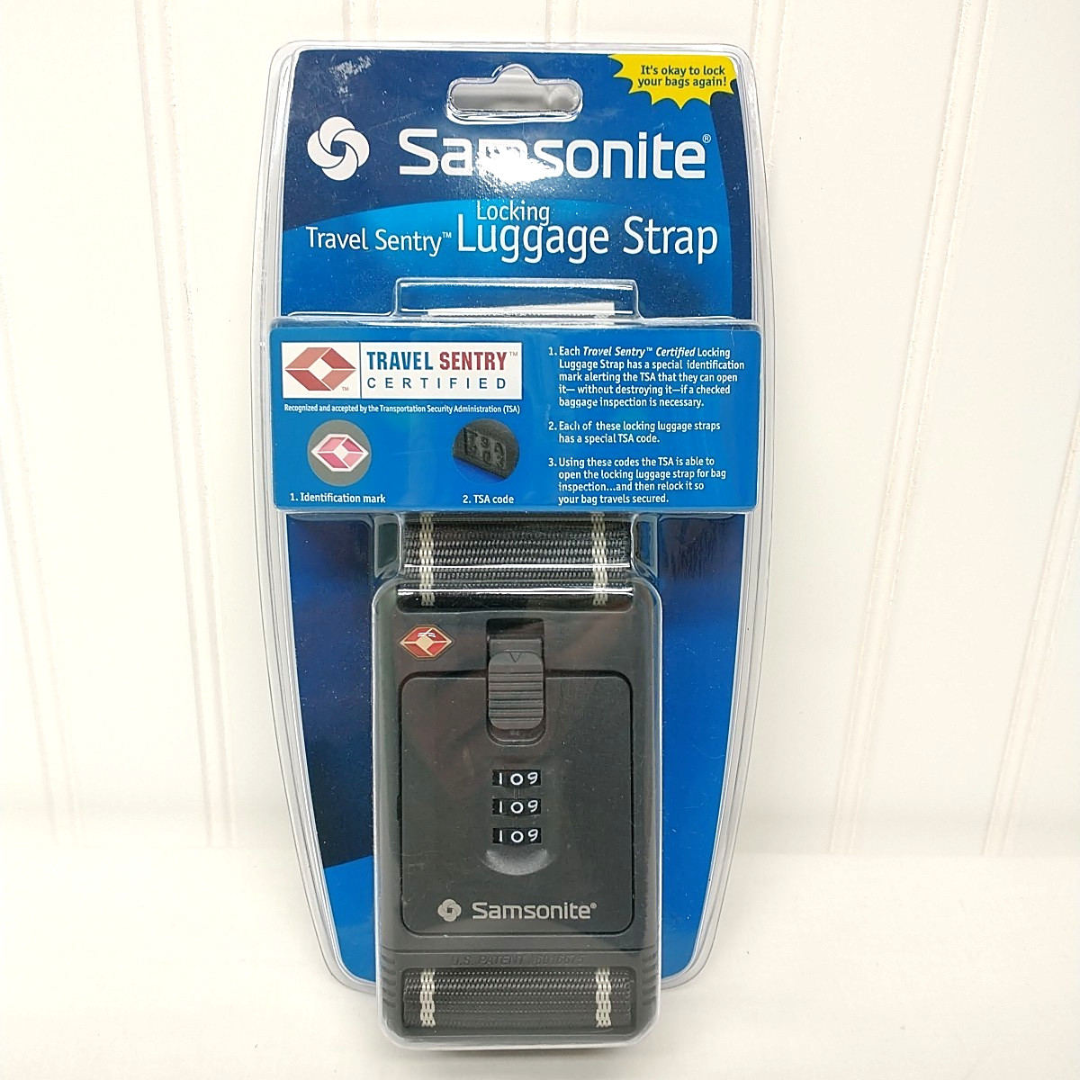 NEW Samsonite Travel Sentry Locking Luggage Strap with Search Indicator SM3510CG
