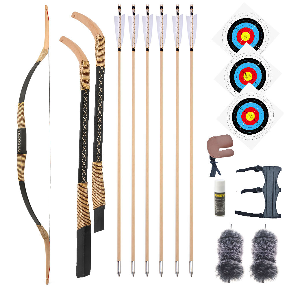 20-35lbs Traditional Recurve Bow Archery Takedown Wooden Horsebow Shooting Hunt