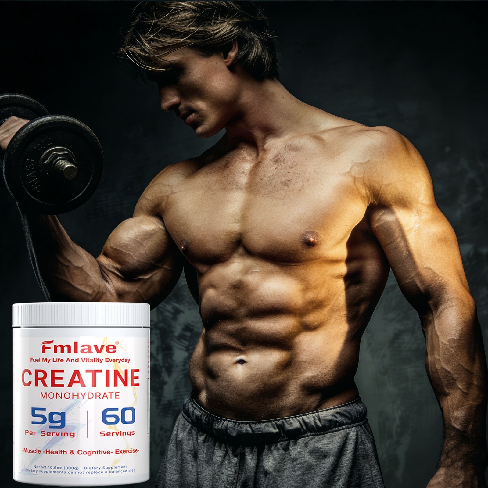 Fmlave Creatine Monohydrate 5g Micronized Creatine 10.58oz - 60 Serving Non-GMO