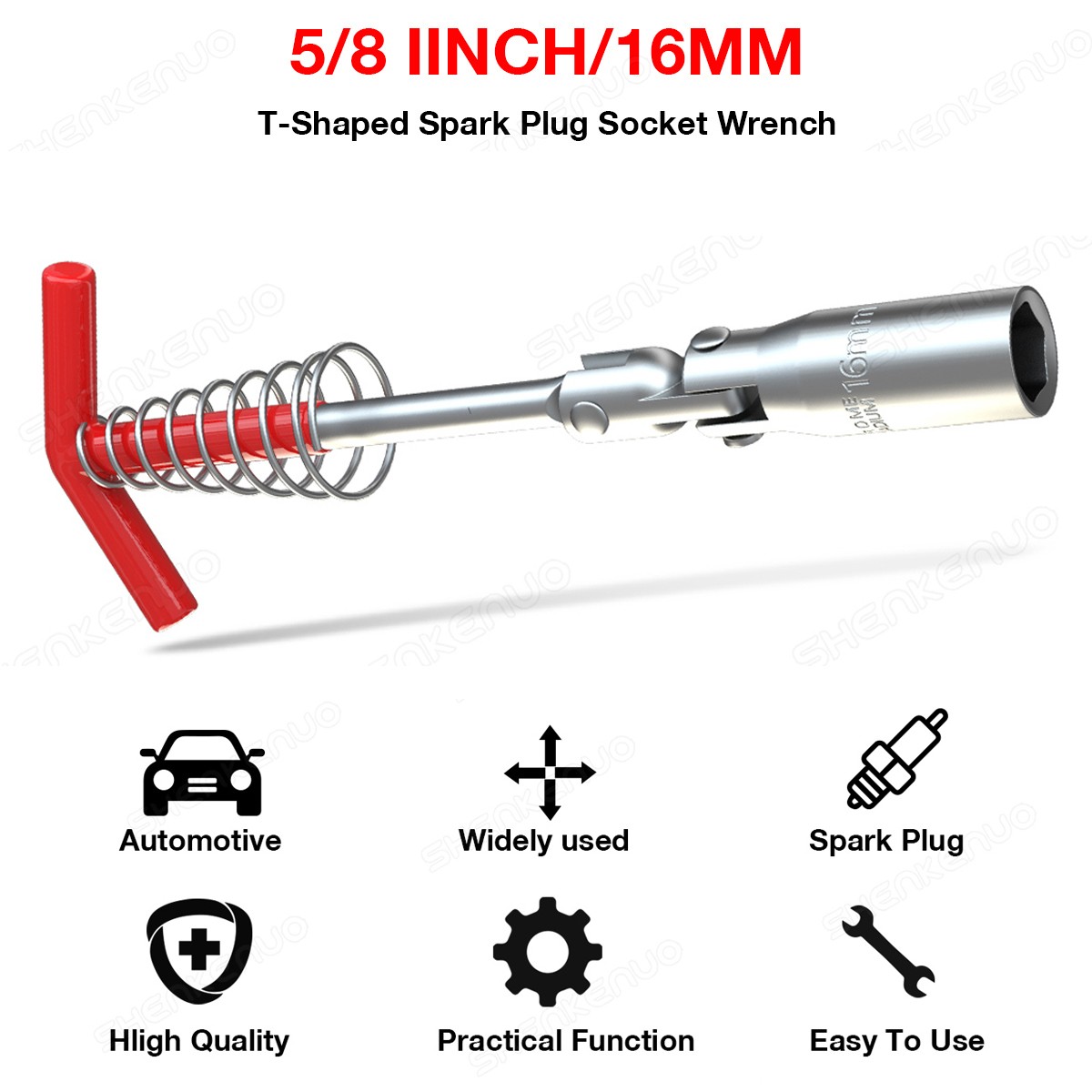 Spark Plug Removal Tool 16mm T-Bar T-Handle Flexible Spanner Socket Wrench Tool
