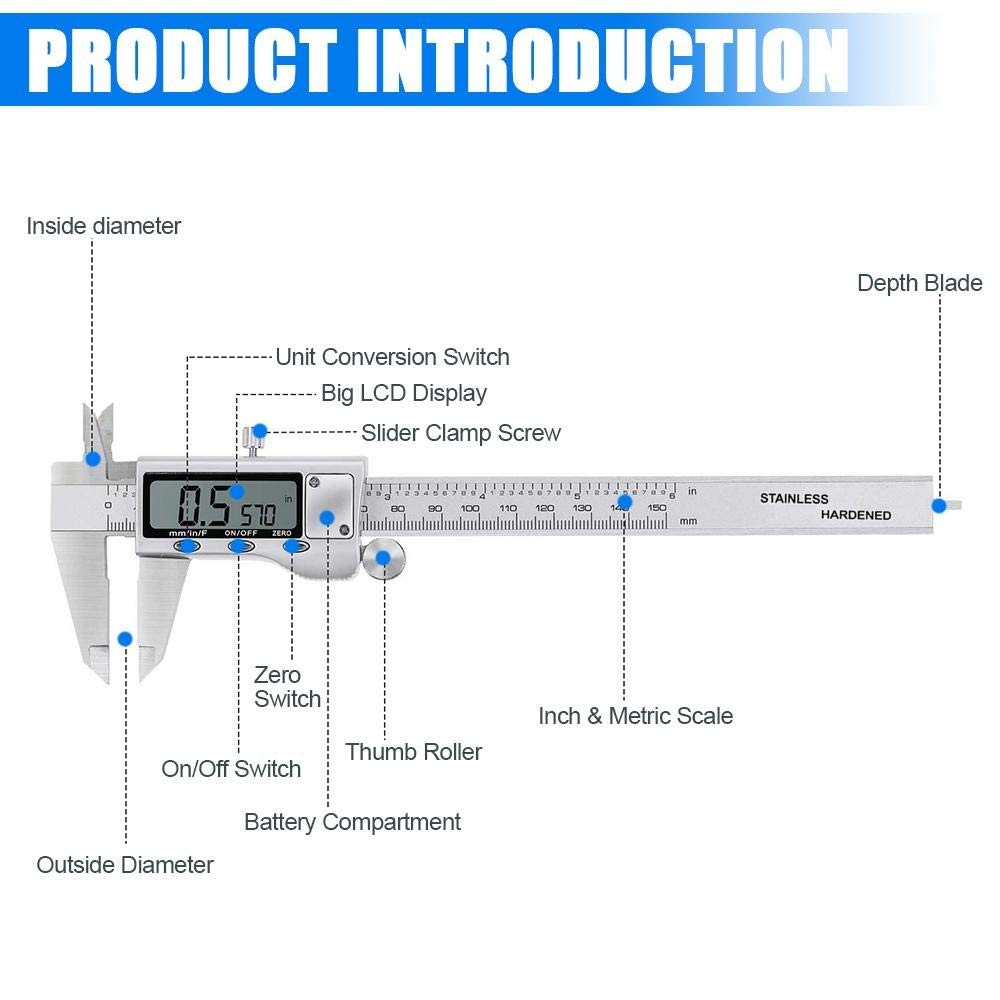 Digital Caliper Measuring Tool Stainless Steel Vernier Caliper Digital