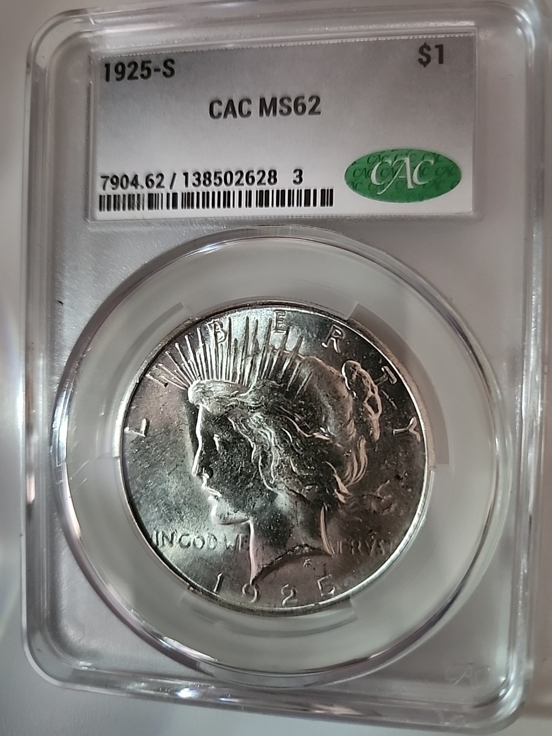 1925 Silver Peace Dollar Coin PCGS  CAC MS62