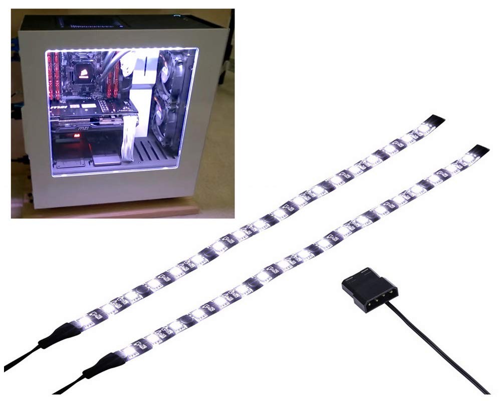 DS White PC LED Light Strip Computer Lighting with Magnetic Back, Molex Conne...