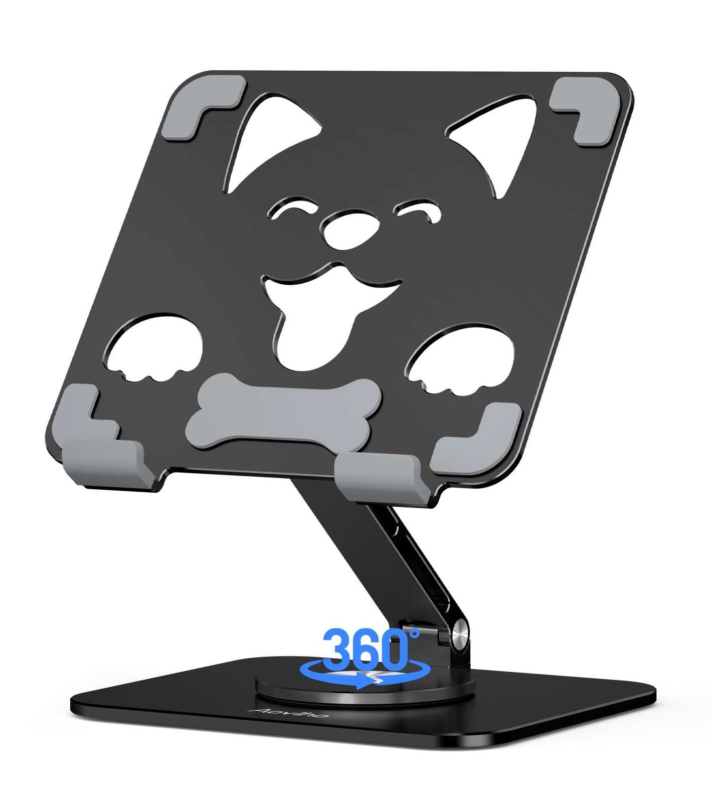 Adjustable Tablet Stand, 360° Rotating Aluminum Holder, Black