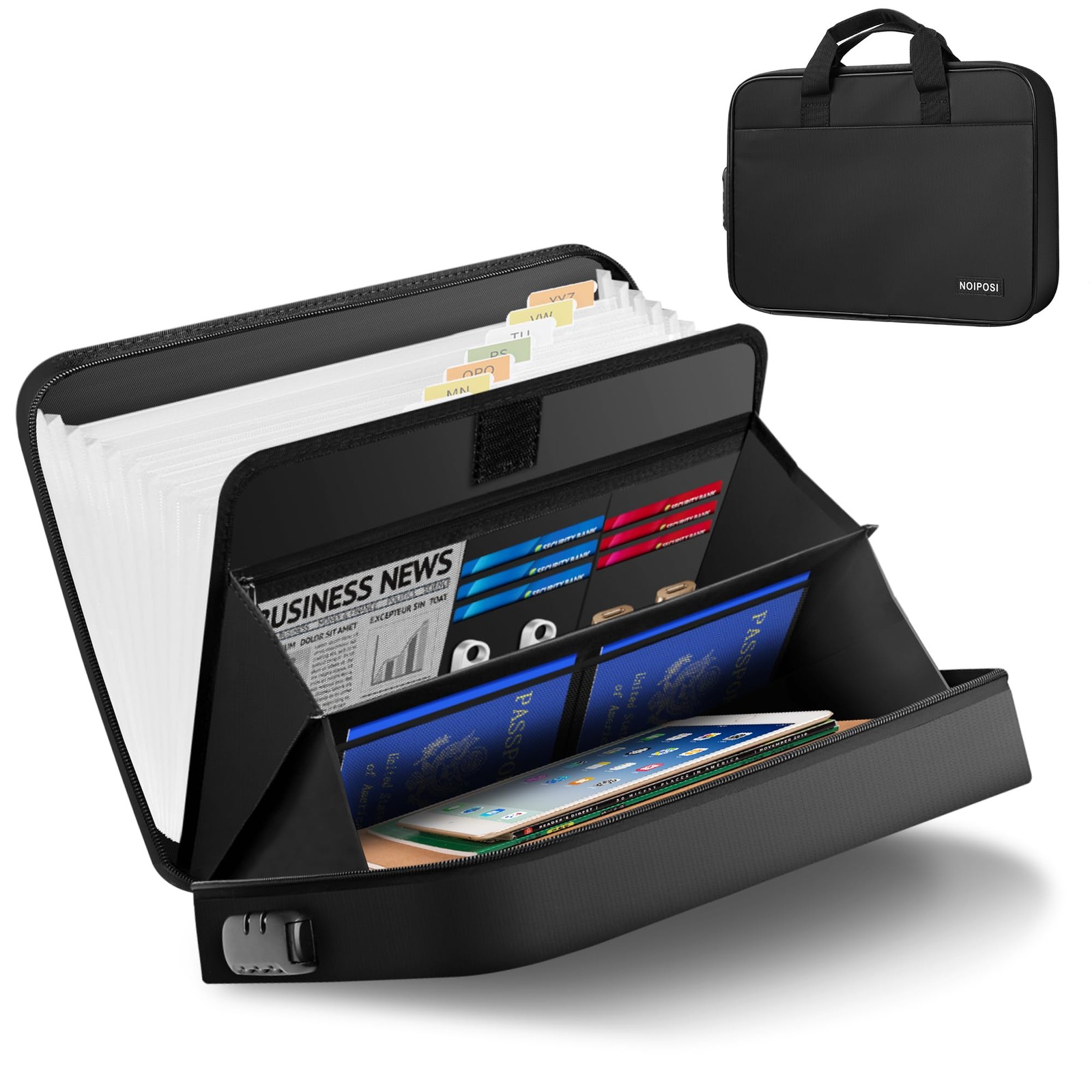 Accordion Fille Organizer with Lock,Waterproof and Fireproof Document Folder