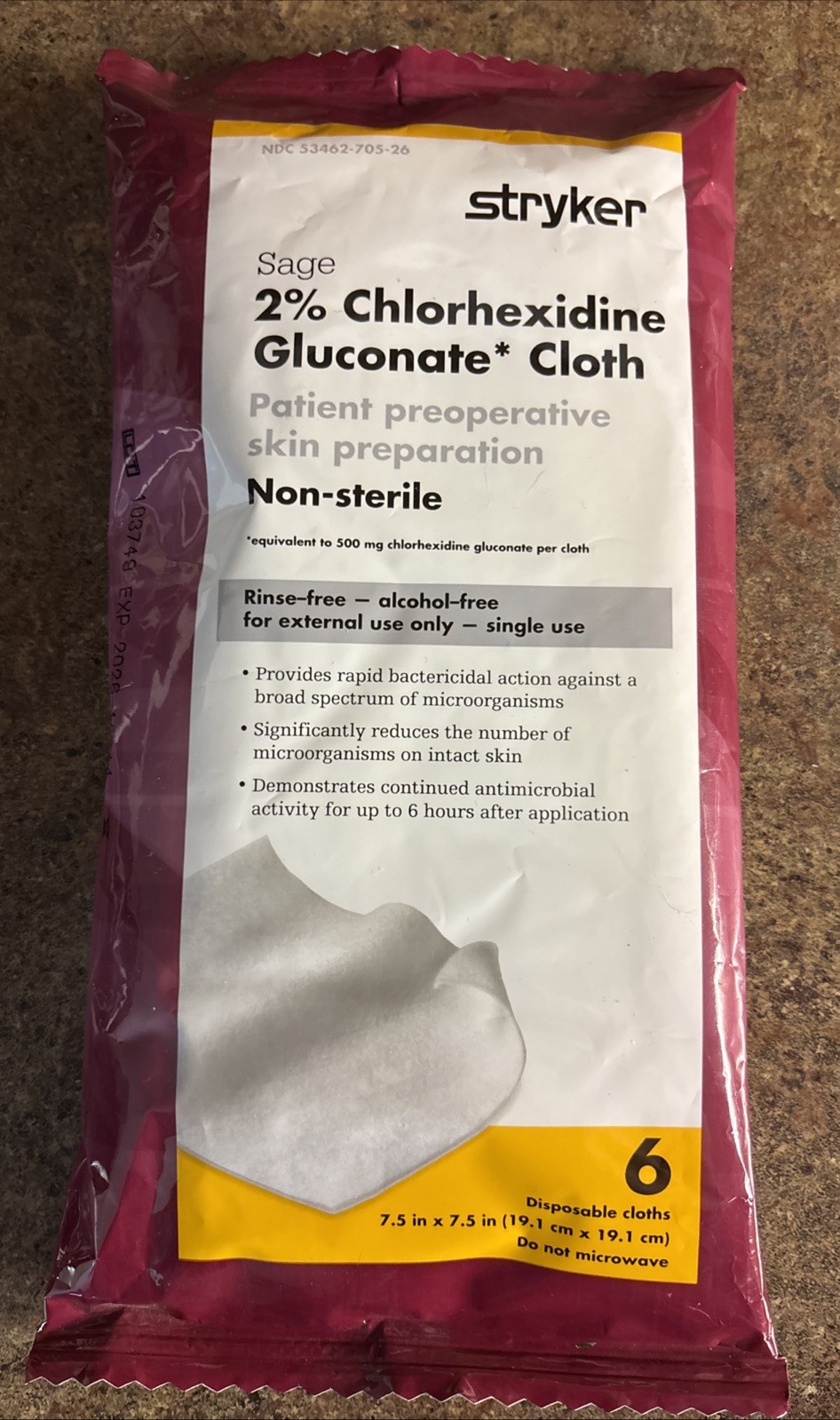 Stryker 2% Chlorhexidine Gluconate Preoperative Cloth 6 Pack