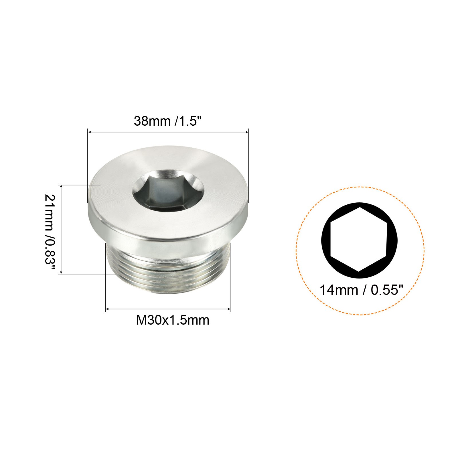 M30*1.5 Hex Head Pipe Fitting Plug, 2 Pack Male Thread 45# Steel Plug