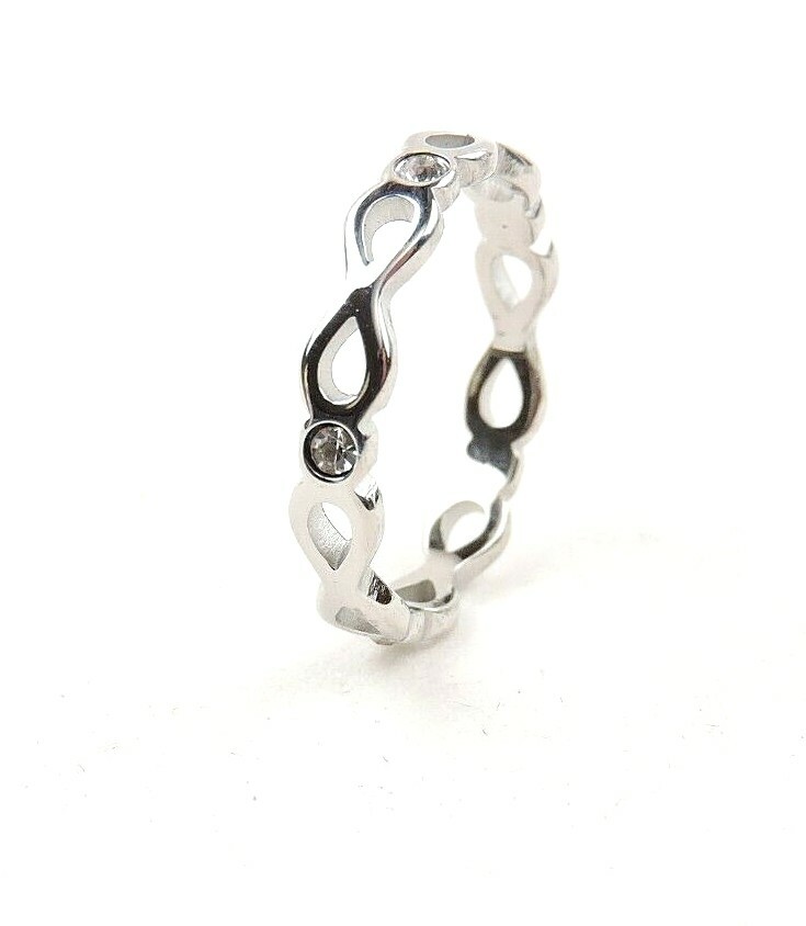 Stainless Steel Cubic Zirconia Infinity Loop Band Ring