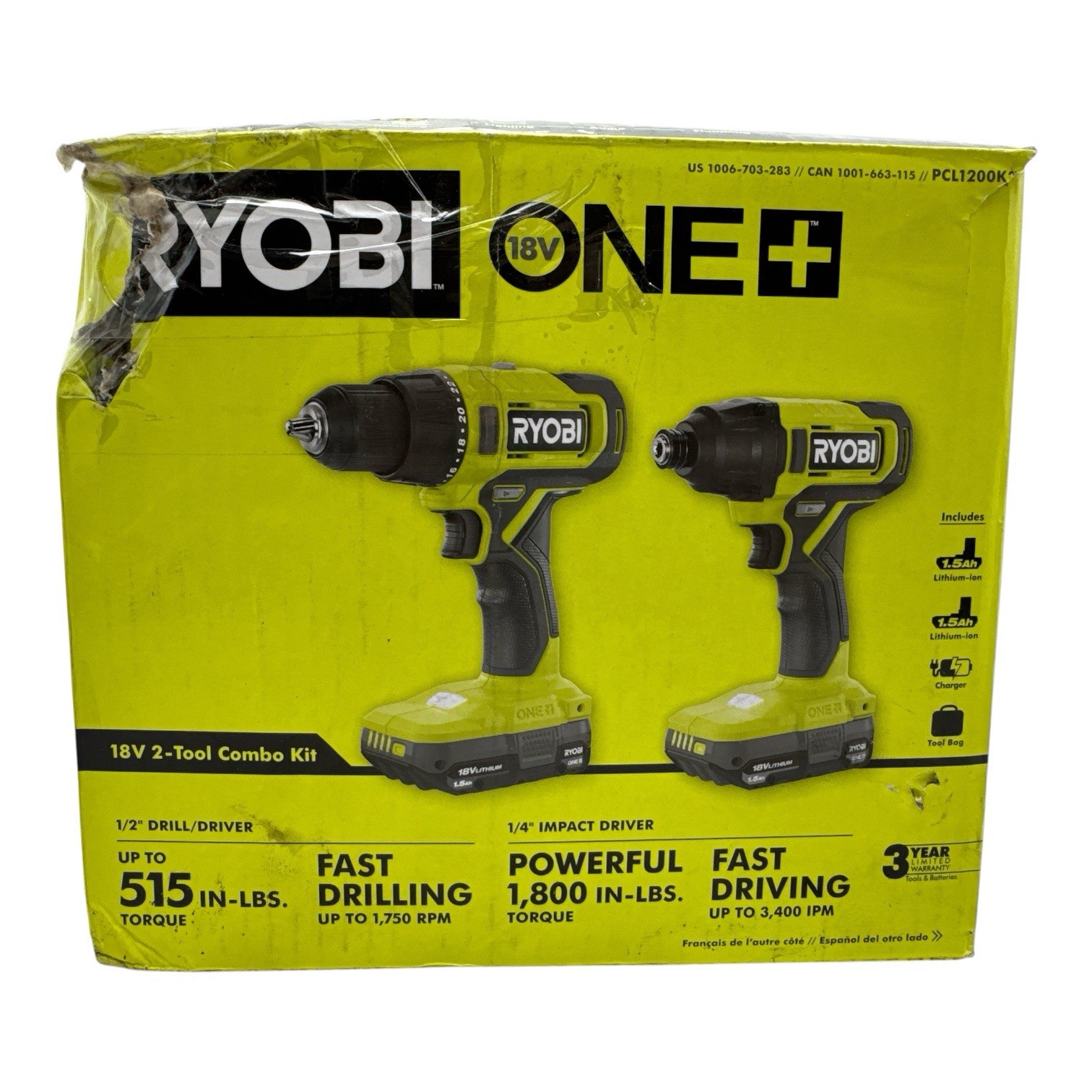 Ryobi ONE+ 18V 2-Tool Combo Kit Drill/Driver 1/4" Impact 2 Batteries PCL1200K2
