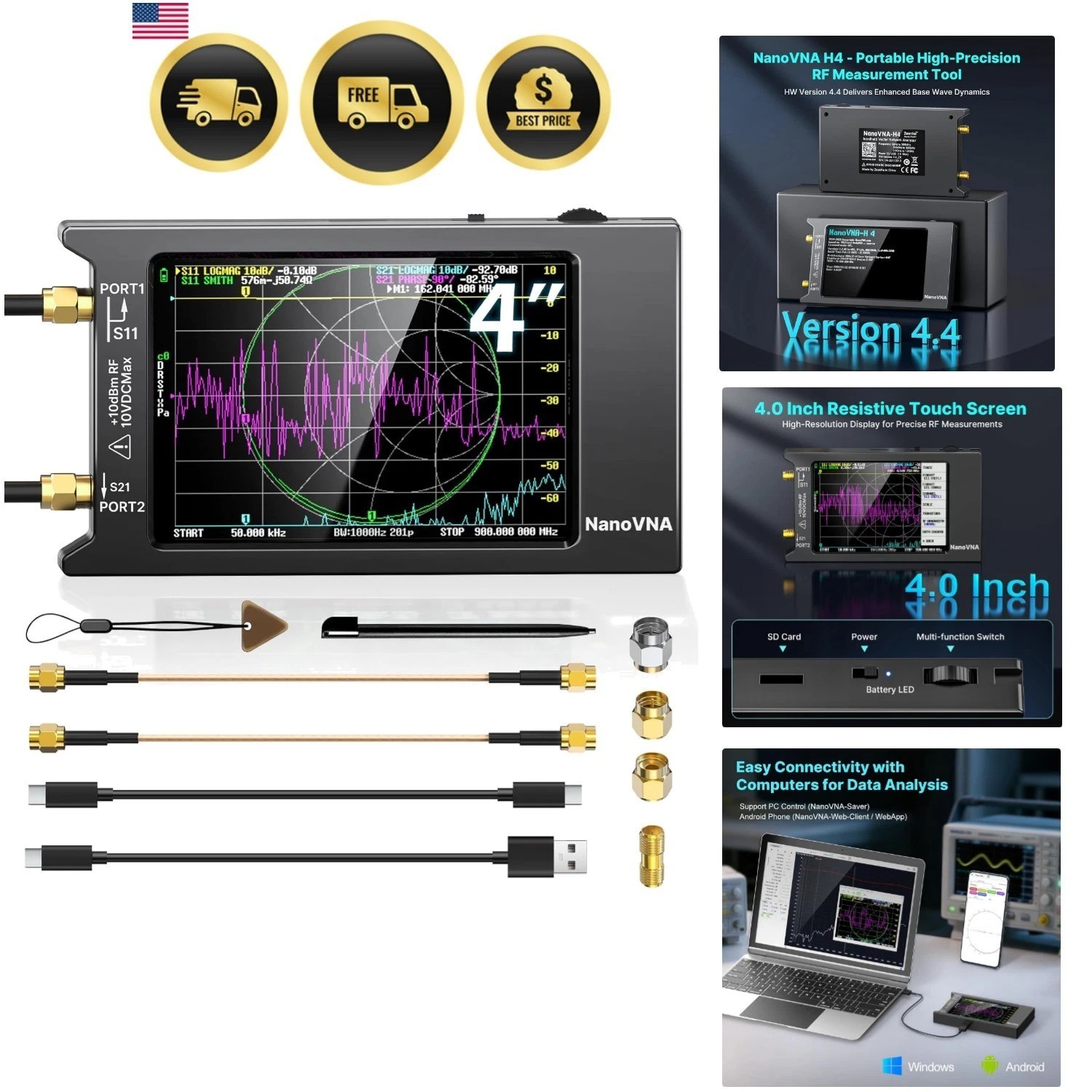 Upgraded H4 Vector Network Analyzer, Latest V4.4 9kHz-1.5GHz Antenna Analyzer...