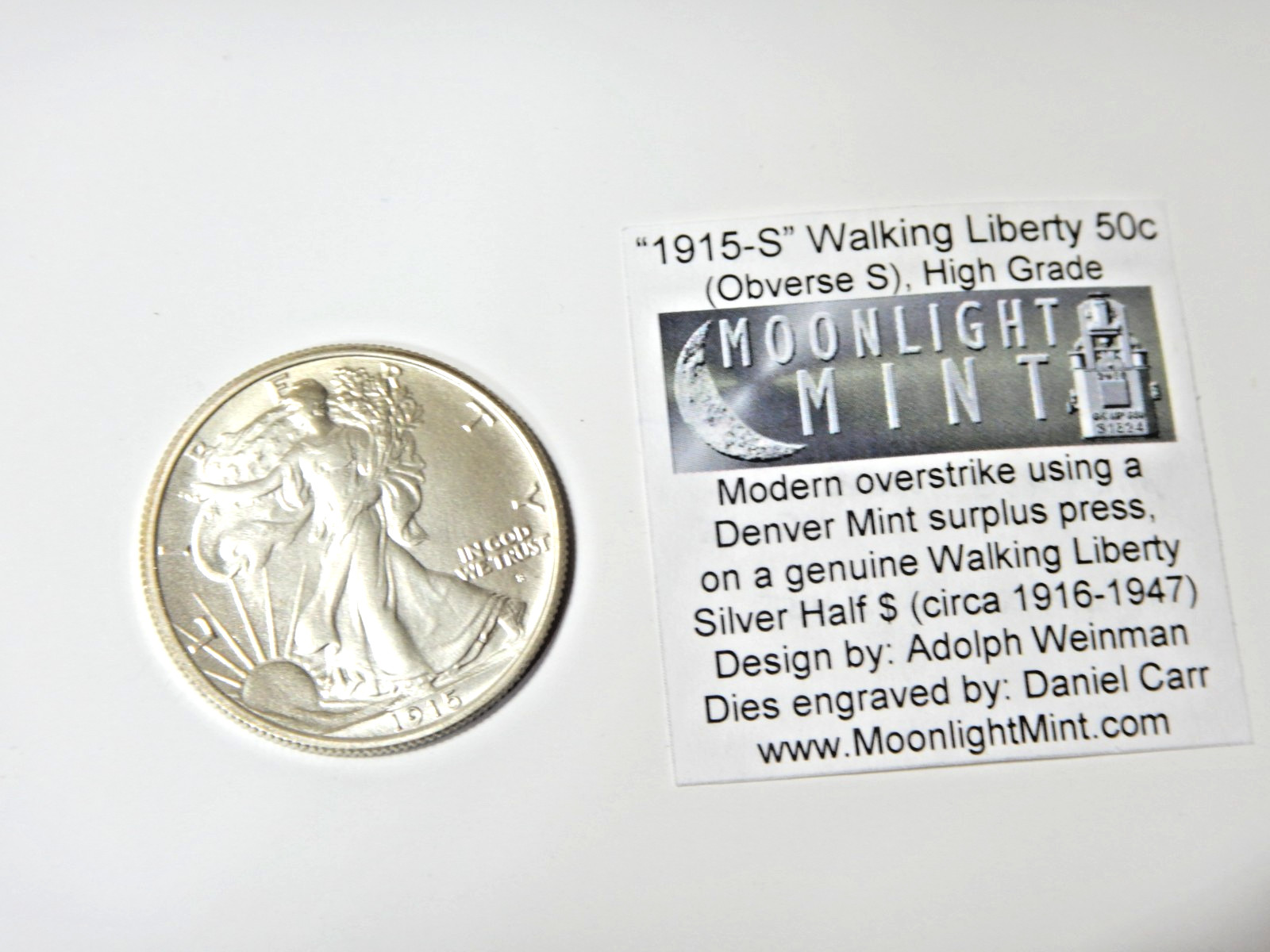 Fantasy Overstrike 1915 s Daniel Carr Walking Liberty Half Dollar 50c HIGH GRADE