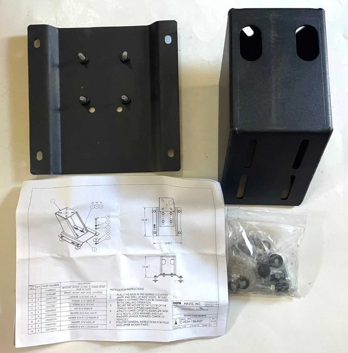 Havis C-HDM-100 Base & Bracket For Heavy-Duty Short Adapter Plate Mount