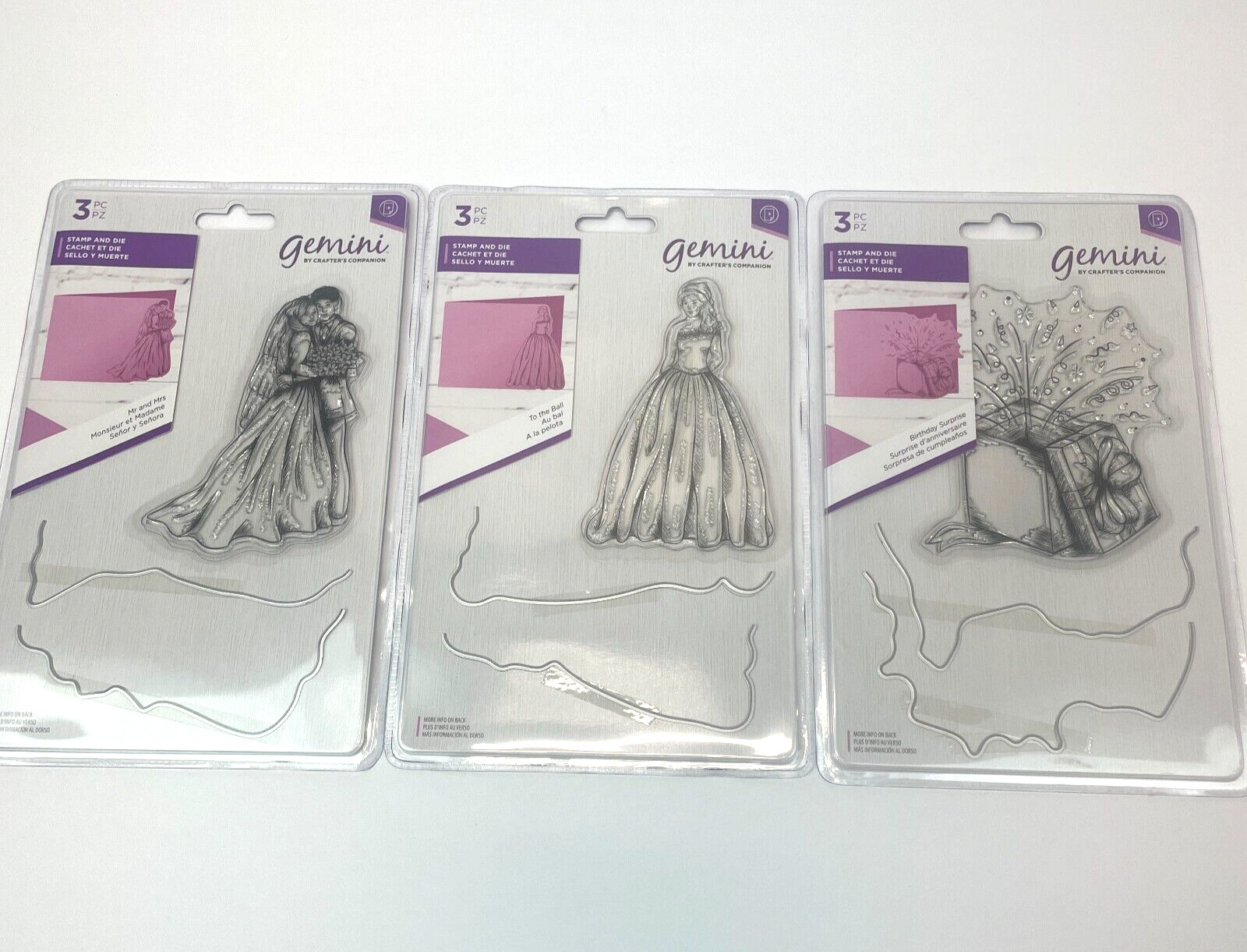 Lot of 3 Crafters Companion Gemini Stamp Die Sets Princess Ball Wedding Birthday