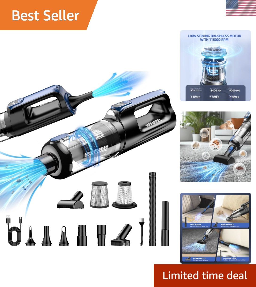 Ultra-Lightweight Cordless Vacuum Cleaner - 18000Pa with Fast Charging Function